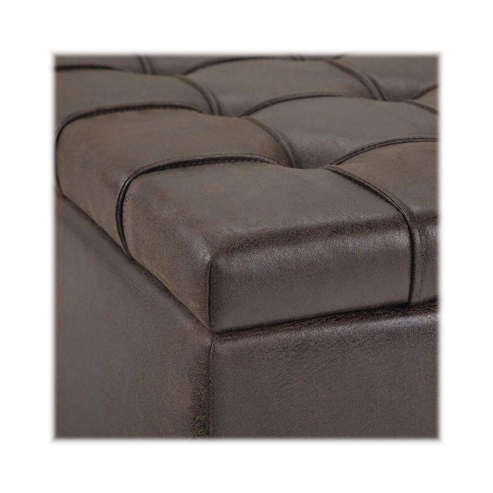 Alt View 11. Simpli Home - Harrison 36 inch Wide Transitional Square Coffee Table Storage Ottoman in Distressed Brown Faux Leather - Distressed Brown.