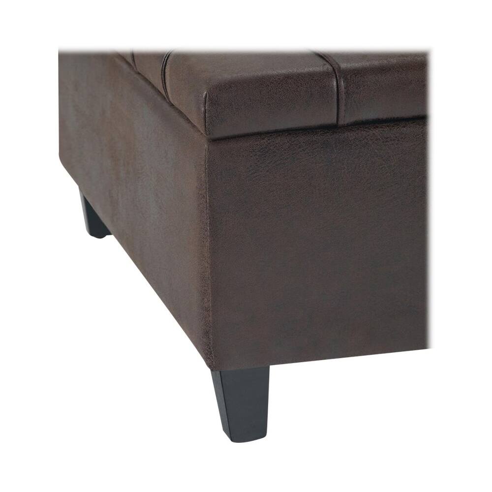 Alt View 13. Simpli Home - Harrison 36 inch Wide Transitional Square Coffee Table Storage Ottoman in Distressed Brown Faux Leather - Distressed Brown.