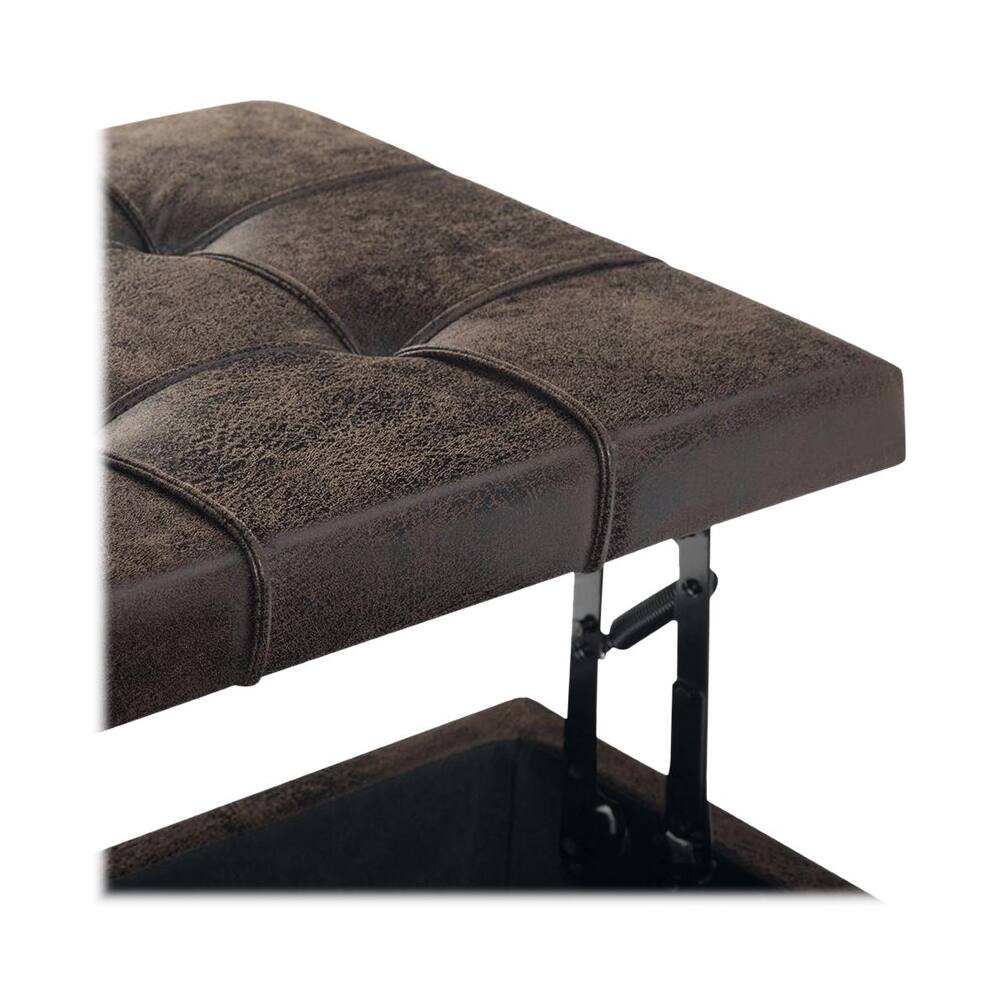 Alt View 14. Simpli Home - Harrison 36 inch Wide Transitional Square Coffee Table Storage Ottoman in Distressed Brown Faux Leather - Distressed Brown.