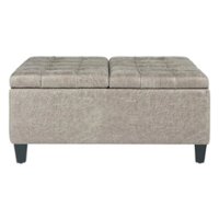 Simpli Home - Harrison 36 inch Wide Transitional Square Coffee Table Storage Ottoman in Distressed Grey Taupe Faux Leather - Distressed Gray Taupe - Front_Zoom
