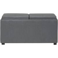 Simpli Home - Avalon Rectangular Contemporary Polyurethane Faux Leather Ottoman With Inner Storage - Stone Gray - Front_Zoom