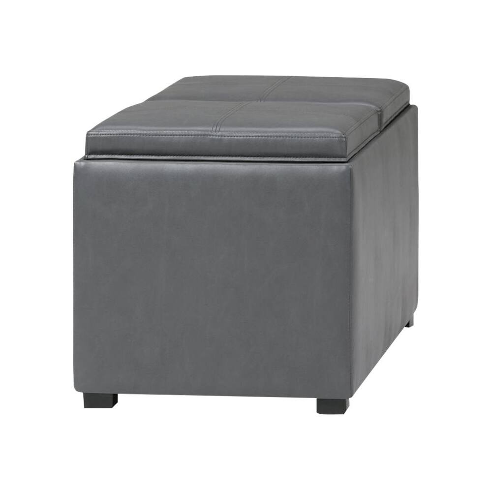 Left View: Simpli Home - Avalon Rectangular Contemporary Polyurethane Faux Leather Ottoman With Inner Storage - Stone Gray