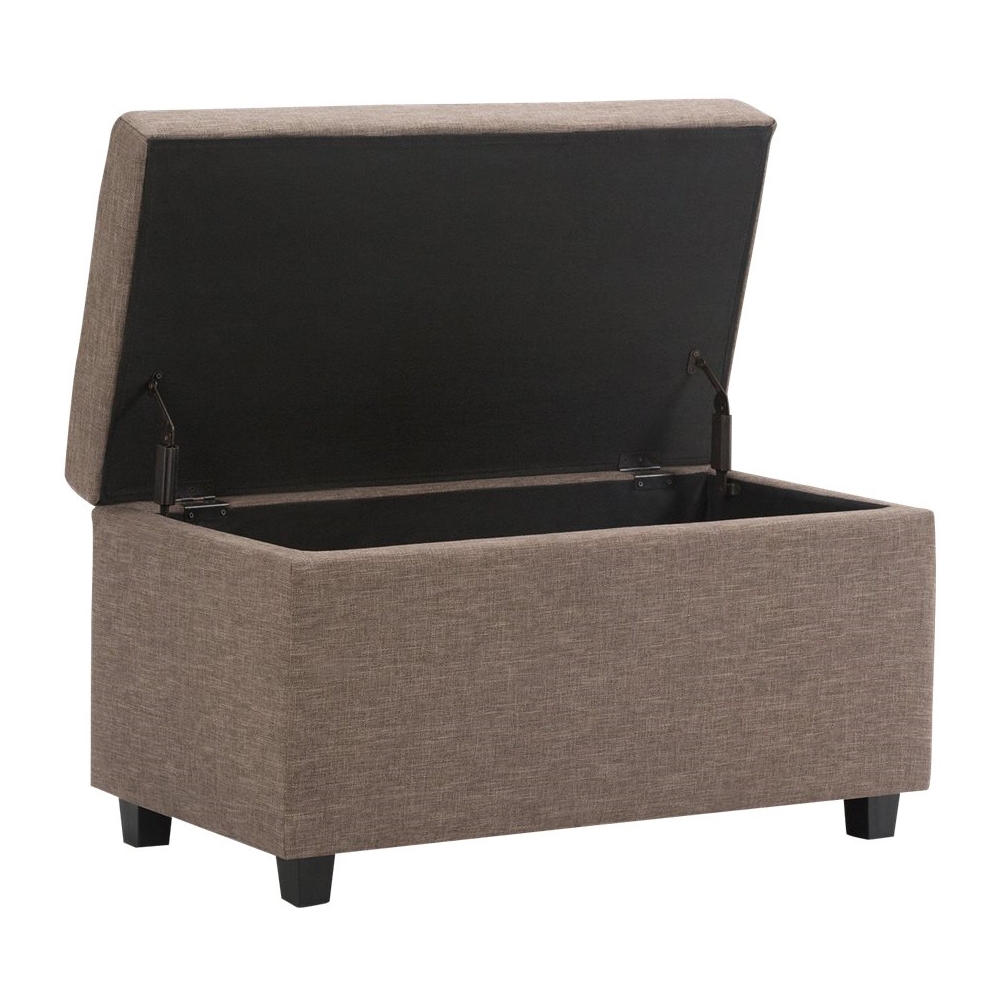Left View: Simpli Home - Darcy Rectangular Traditional Wood/Engineered Wood Bench Ottoman With Inner Storage - Fawn Brown