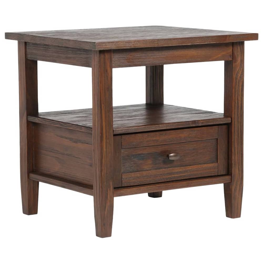 Left. Simpli Home - Warm Shaker SOLID WOOD 20 inch Wide Rectangle Transitional End Table in Distressed Charcoal Brown - Distressed Charcoal Brown.