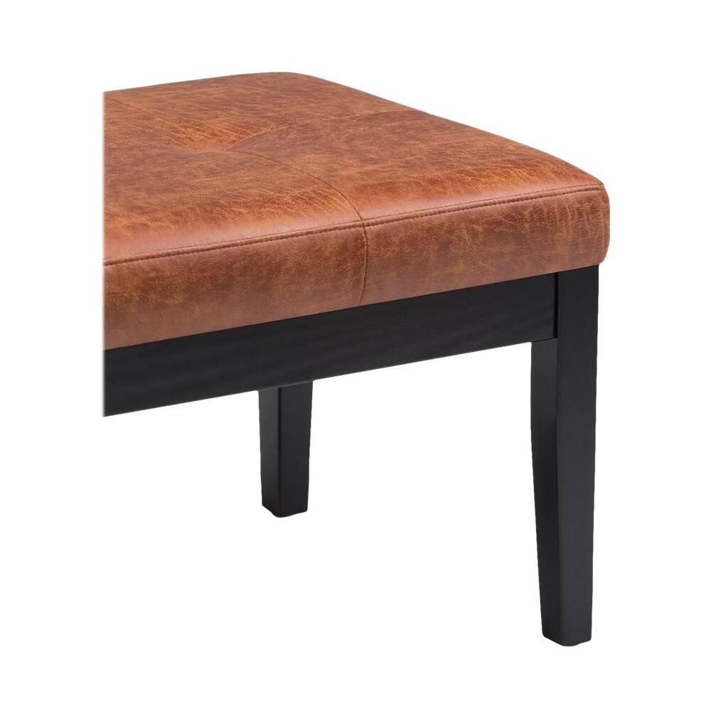 Alt View 12. Simpli Home - Lacey 43 inch Wide Contemporary Rectangle Tufted Ottoman Bench - Distressed Saddle Brown.