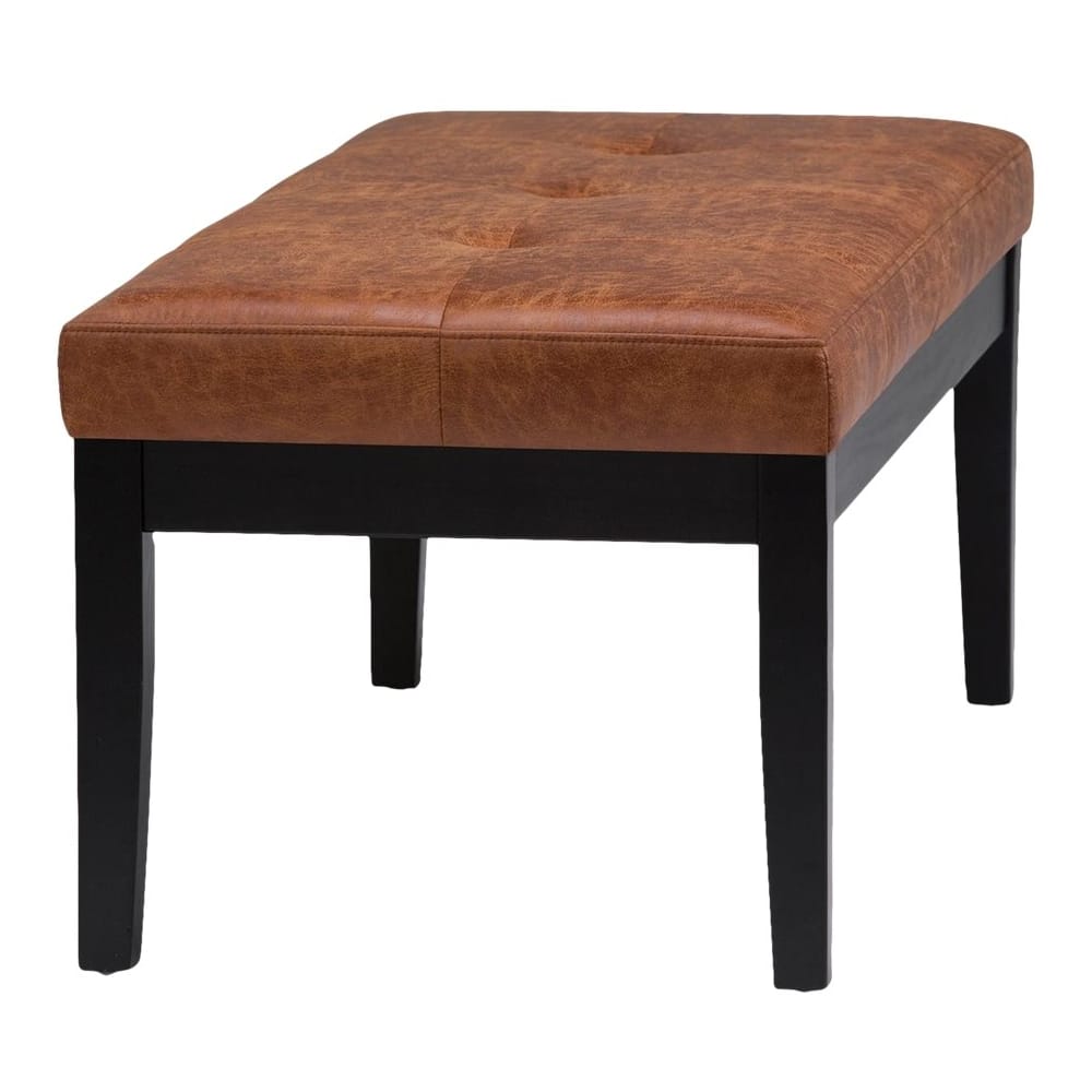 Left View: Simpli Home - Lacey Rectangular Contemporary Faux Air Leather Bench Ottoman - Distressed Saddle Brown