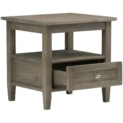Front. Simpli Home - Warm Shaker SOLID WOOD 20 inch Wide Rectangle Transitional End Side Table in Distressed Grey - Distressed Gray.
