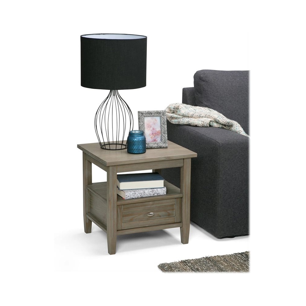 Left Zoom. Simpli Home - Warm Shaker SOLID WOOD 20 inch Wide Rectangle Transitional End Side Table in Distressed Grey - Distressed Gray.