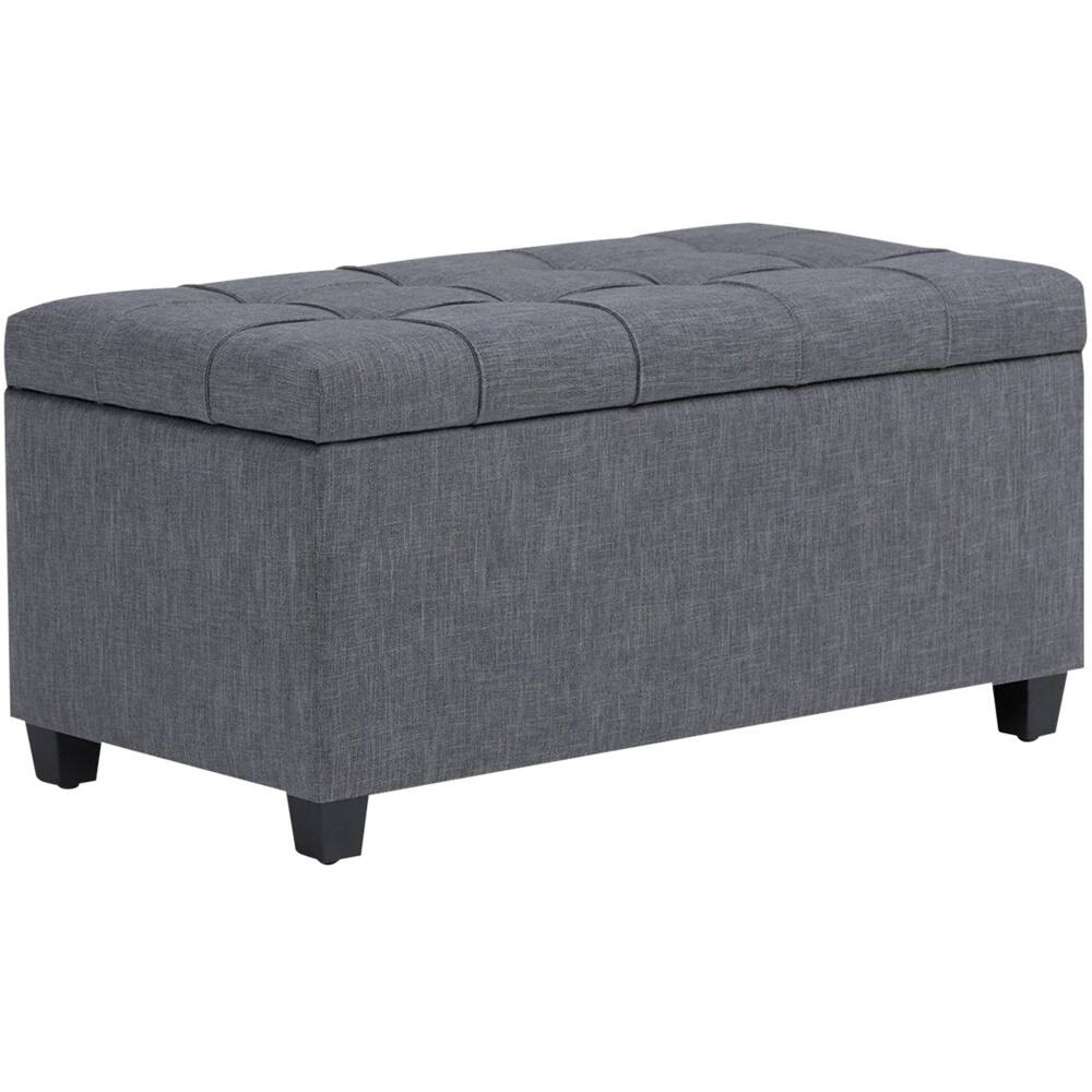 Left View: Simpli Home - Sienna Rectangular Traditional Wood/Engineered Wood Bench Ottoman With Inner Storage - Slate Gray