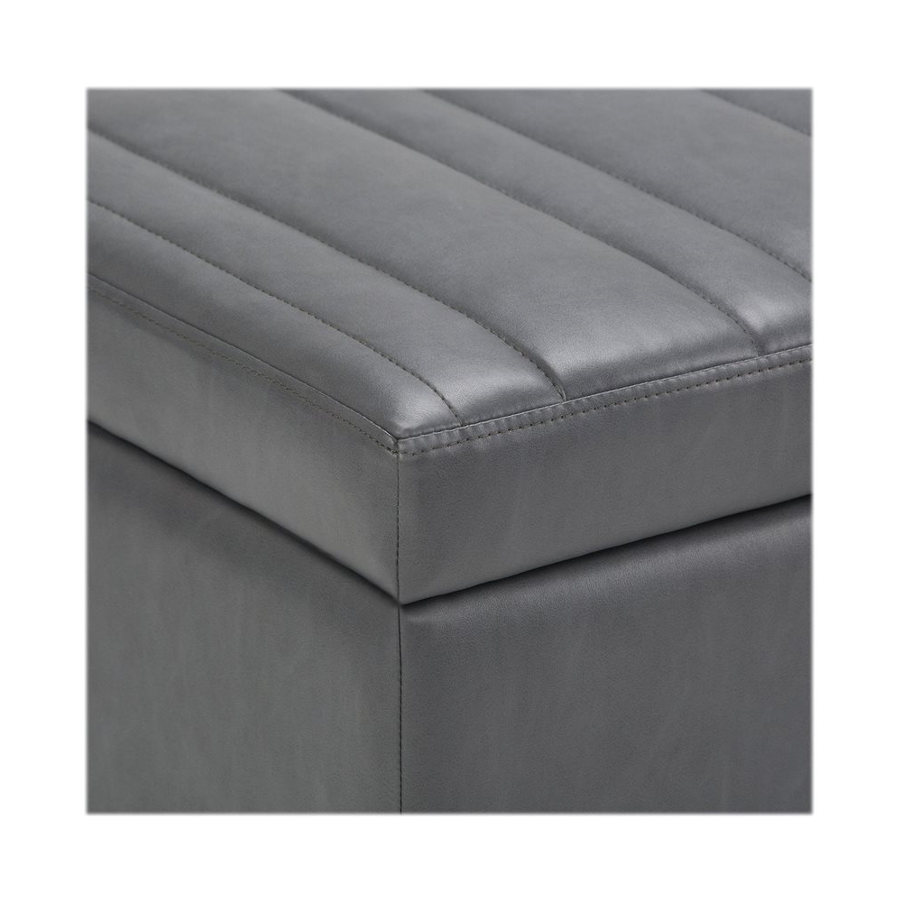 Simpli Home - Darcy Rectangular Traditional Wood/Polyurethane Faux Leather Bench Ottoman With Inner Storage - Stone Gray