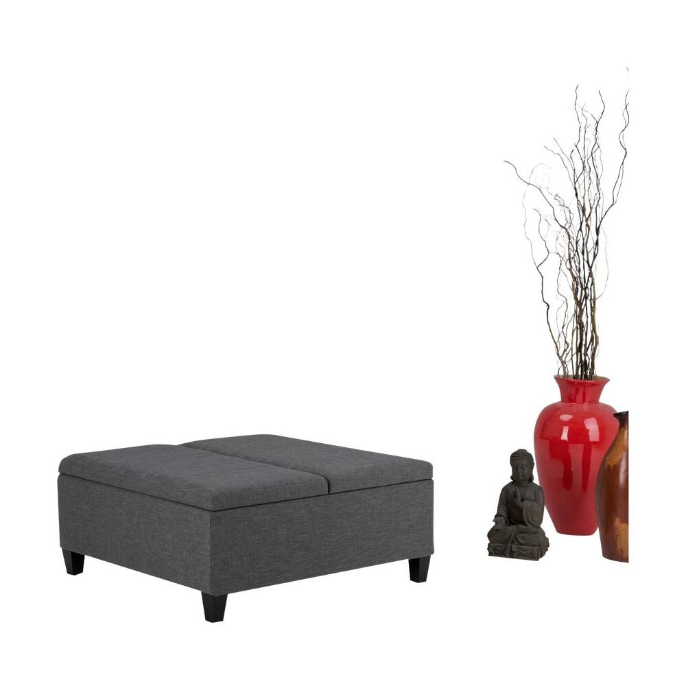 Left. Simpli Home - Ellis Contemporary Wood/Engineered Wood Ottoman - Slate Gray.