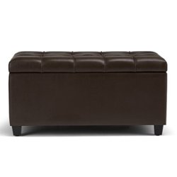 Simpli Home - Sienna Rectangular Traditional Wood/Polyurethane Faux Leather Bench Ottoman With Inner Storage - Chocolate Brown - Front_Zoom