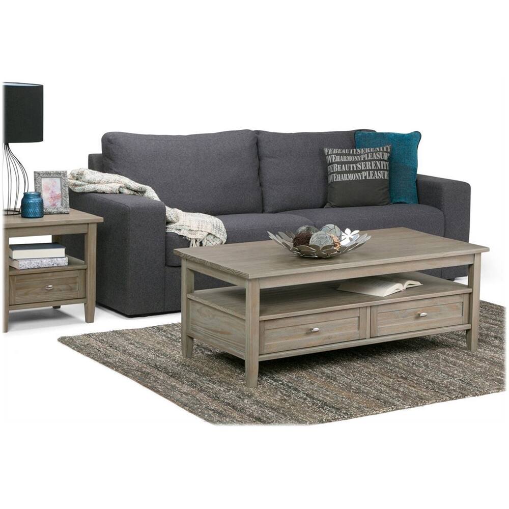Alt View 13. Simpli Home - Warm Shaker Rectangular Rustic Wood 2-Drawer Coffee Table - Distressed Gray.