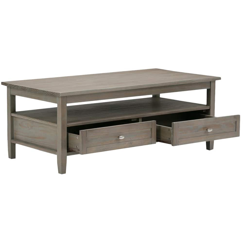 Left View: Simpli Home - Warm Shaker Rectangular Rustic Wood 2-Drawer Coffee Table - Distressed Gray