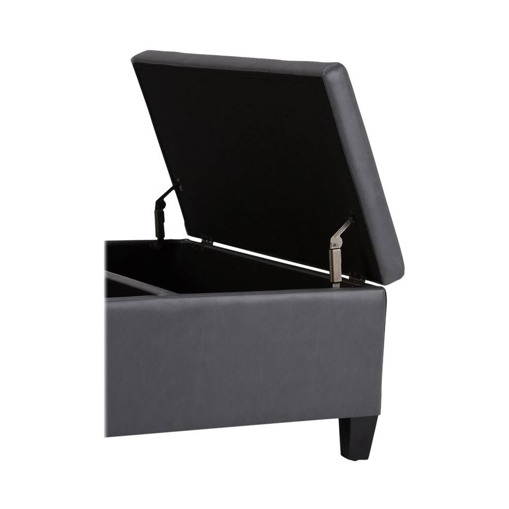 Alt View 11. Simpli Home - Ellis Contemporary Wood/Polyurethane Faux Leather Ottoman - Stone Gray.