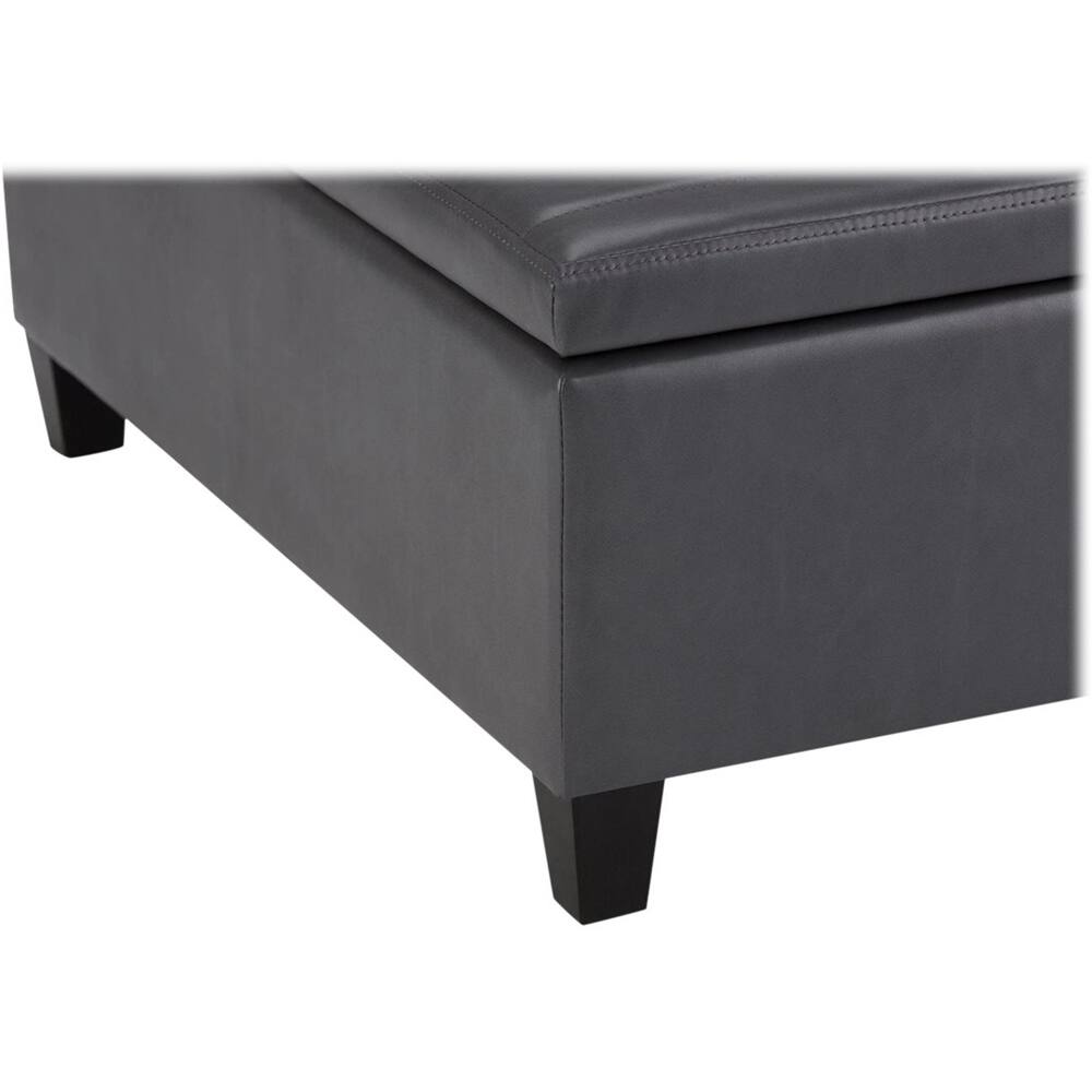 Alt View 12. Simpli Home - Ellis Contemporary Wood/Polyurethane Faux Leather Ottoman - Stone Gray.