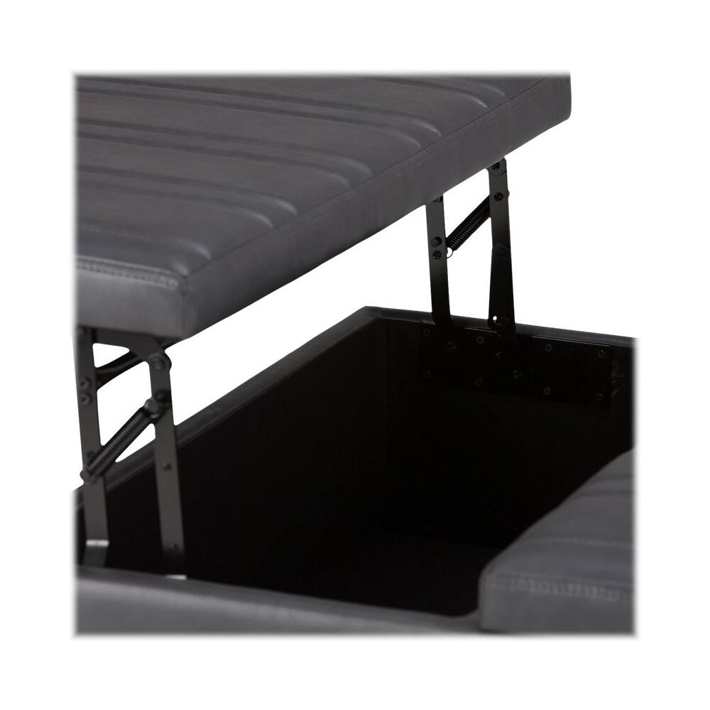 Alt View 13. Simpli Home - Ellis Contemporary Wood/Polyurethane Faux Leather Ottoman - Stone Gray.