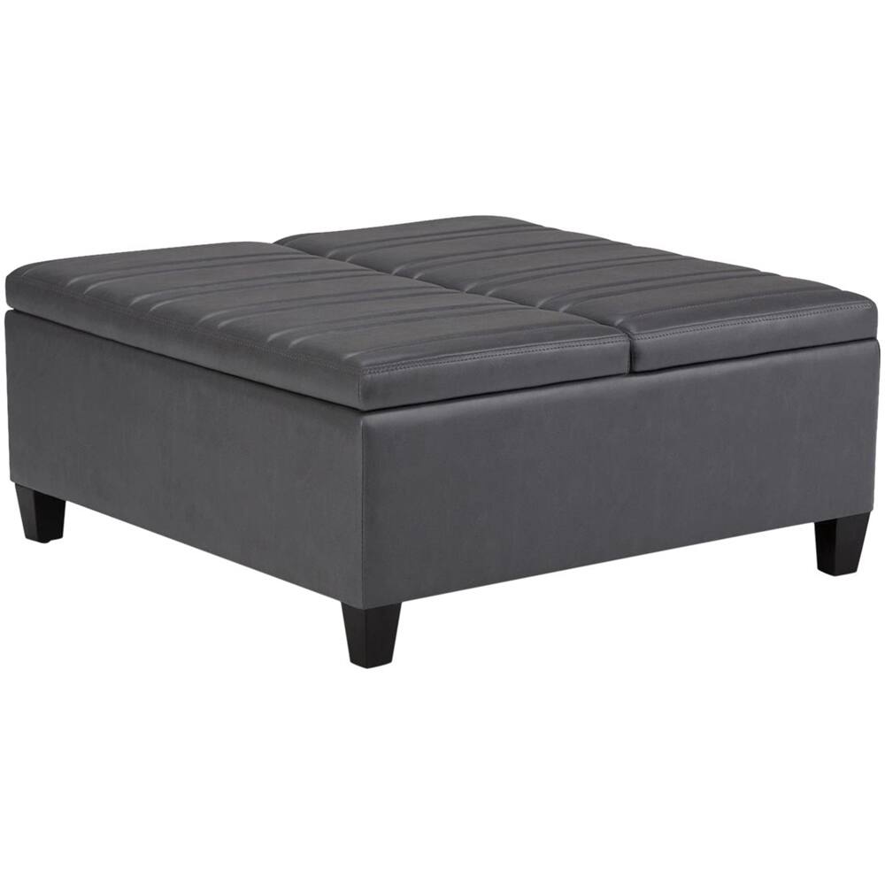 Left. Simpli Home - Ellis Contemporary Wood/Polyurethane Faux Leather Ottoman - Stone Gray.