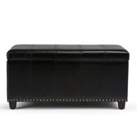 Simpli Home - Amelia 34 inch Wide Transitional Rectangle Storage Ottoman Bench in Faux Leather - Midnight Black - Front_Zoom