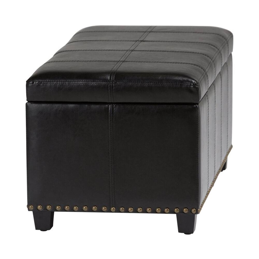 Alt View 12. Simpli Home - Amelia 34 inch Wide Transitional Rectangle Storage Ottoman Bench in Midnight Black Faux Leather - Midnight Black.