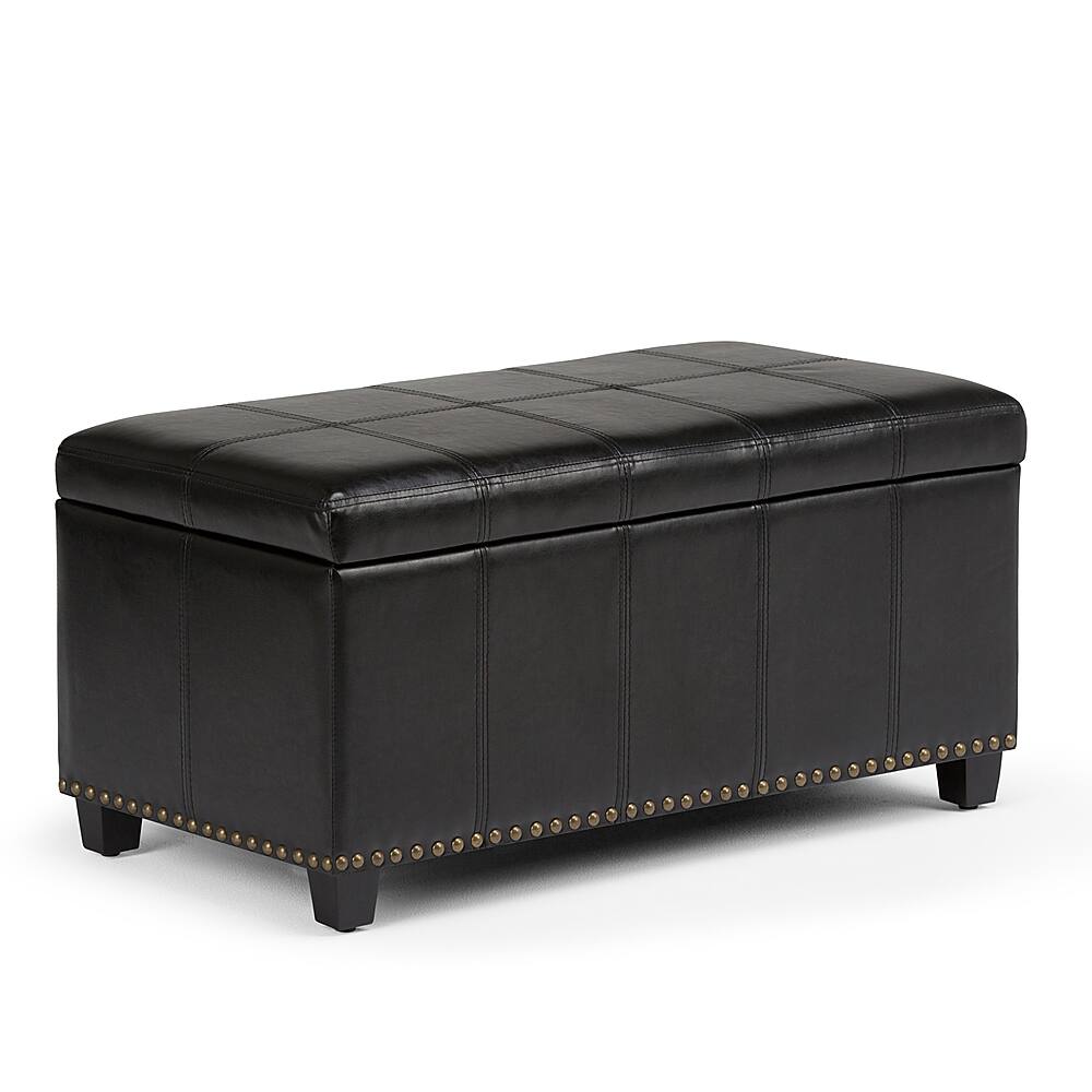 Angle View: Simpli Home - Amelia 34 inch Wide Transitional Rectangle Storage Ottoman Bench in Faux Leather - Midnight Black