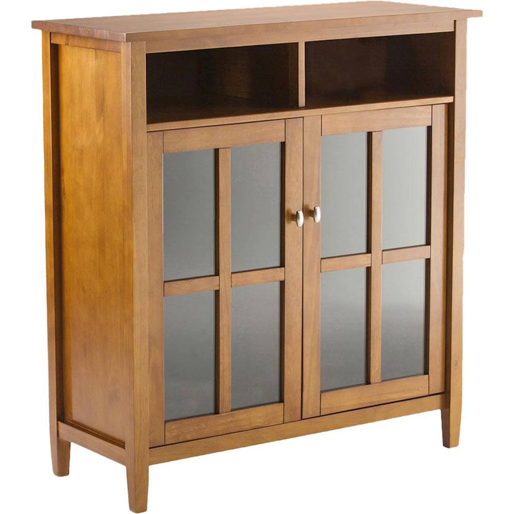 Angle View: Simpli Home - Warm Shaker SOLID WOOD 39 inch Wide Transitional Medium Storage Media Cabinet in - Light Golden Brown