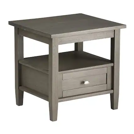 Front. Simpli Home - Warm Shaker SOLID WOOD 20 inch Wide Rectangle Transitional End Side Table in Farmhouse Grey - Farmhouse Gray.