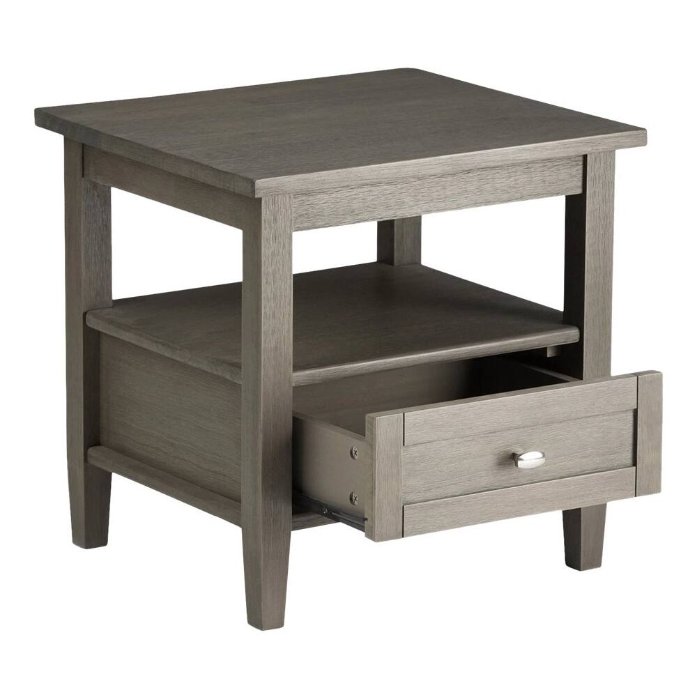 Left. Simpli Home - Warm Shaker SOLID WOOD 20 inch Wide Rectangle Transitional End Side Table in Farmhouse Grey - Farmhouse Gray.