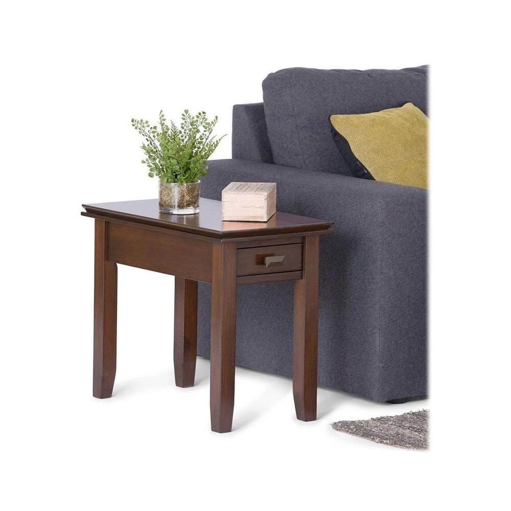 Left. Simpli Home - Artisan SOLID WOOD 14 inch Wide Rectangle Transitional Narrow End Side Table in Russet Brown - Russet Brown.