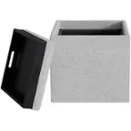 Front. Simpli Home - Rockwood Square Contemporary Wood/Foam Ottoman With Inner Storage - Gray Cloud.