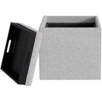 Simpli Home - Rockwood Square Contemporary Wood/Foam Ottoman With Inner Storage - Gray Cloud - Front_Zoom