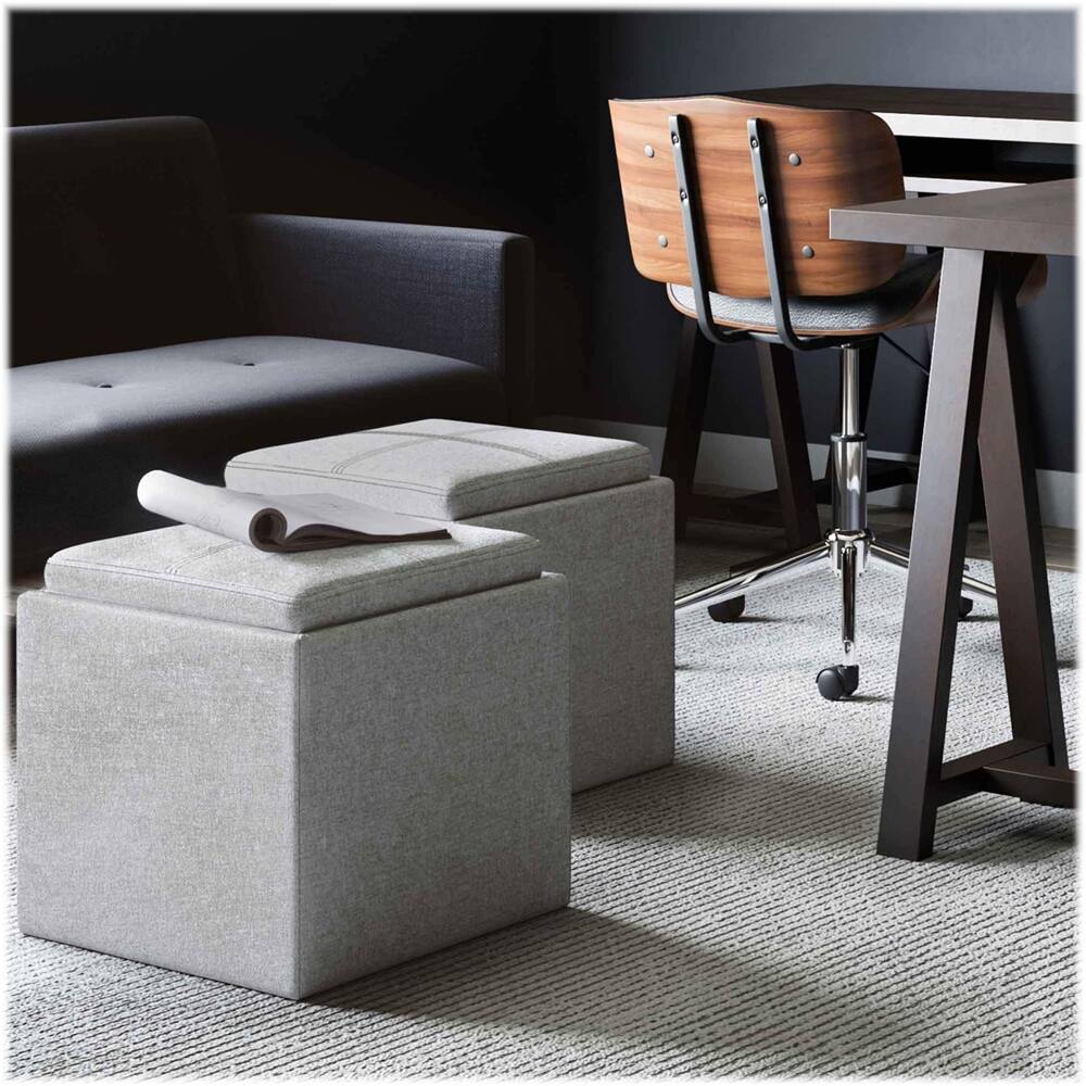 Alt View 13. Simpli Home - Rockwood Square Contemporary Wood/Foam Ottoman With Inner Storage - Gray Cloud.