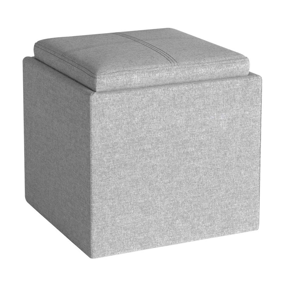 Left. Simpli Home - Rockwood Square Contemporary Wood/Foam Ottoman With Inner Storage - Gray Cloud.