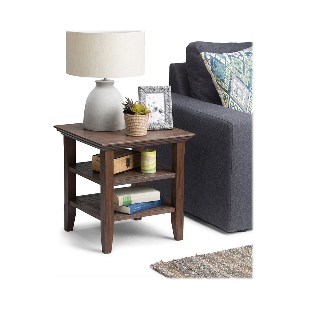 Left View: Simpli Home - Acadian SOLID WOOD 19 inch Wide Square Transitional End Table in - Farmhouse Brown