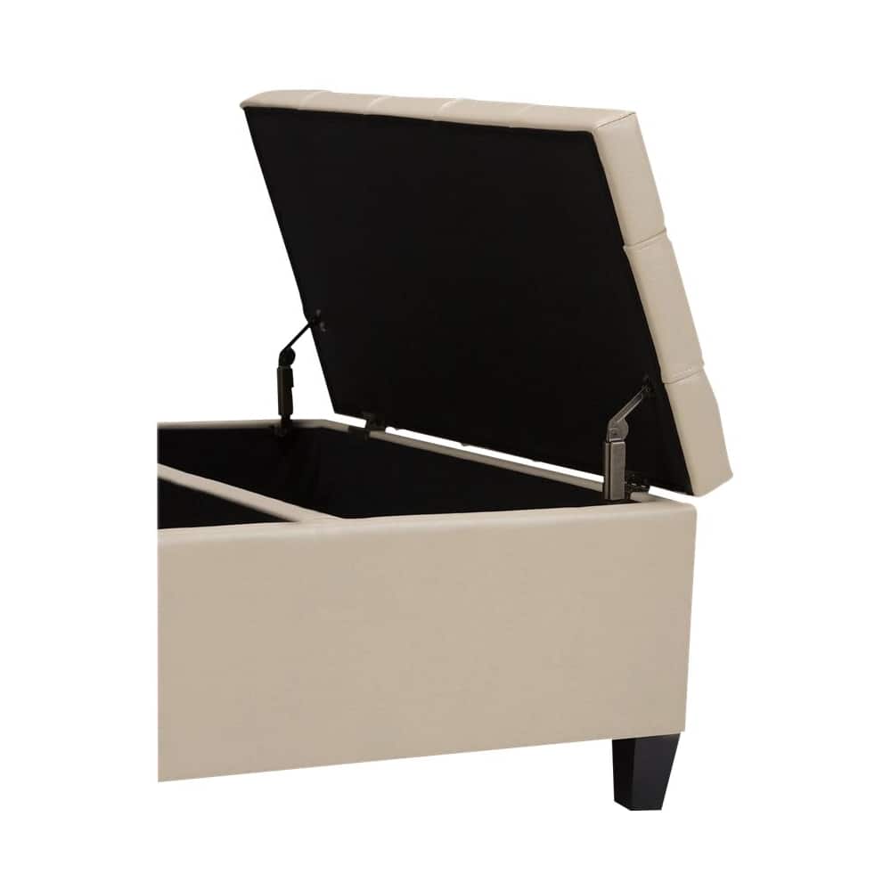 Alt View 11. Simpli Home - Harrison 36 inch Wide Transitional Square Coffee Table Storage Ottoman in Satin Cream Faux Leather - Satin Cream.