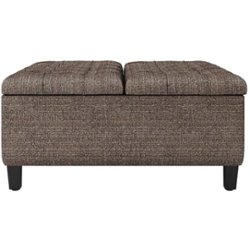 Simpli Home - Harrison 36 inch Wide Transitional Square Coffee Table Storage Ottoman in Tweed Look Fabric - Mink Brown - Front_Zoom