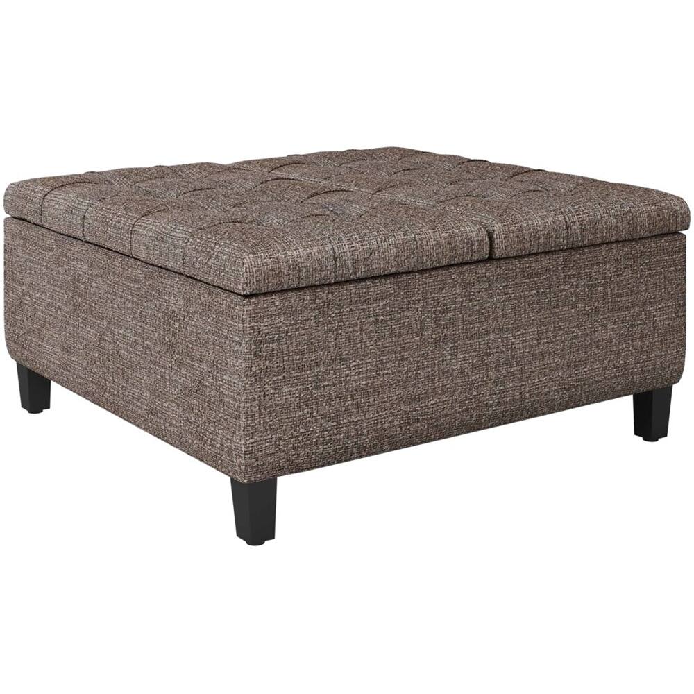 Alt View 11. Simpli Home - Harrison 36 inch Wide Transitional Square Coffee Table Storage Ottoman in Mink Brown Tweed Look Fabric - Mink Brown.