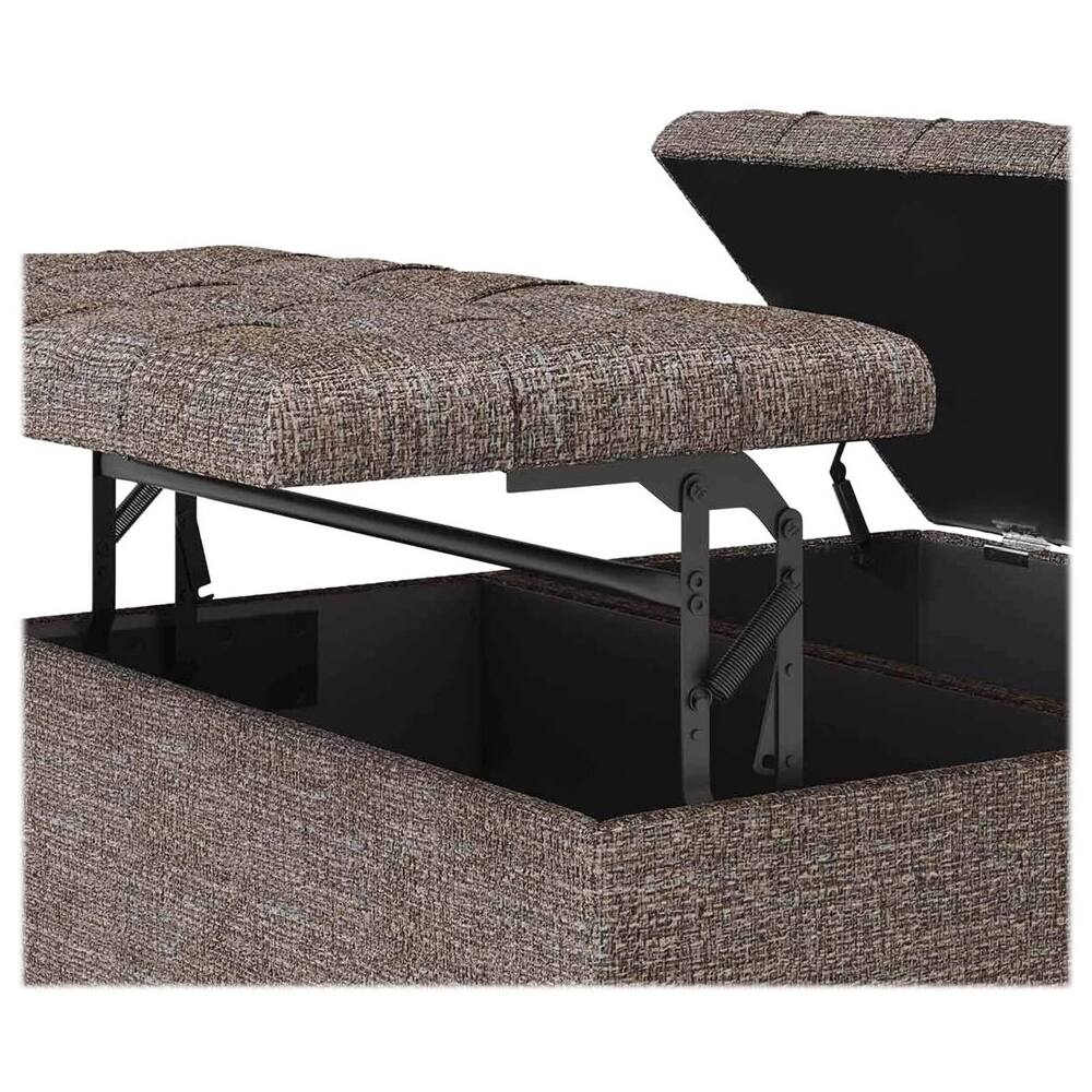 Alt View 12. Simpli Home - Harrison 36 inch Wide Transitional Square Coffee Table Storage Ottoman in Mink Brown Tweed Look Fabric - Mink Brown.