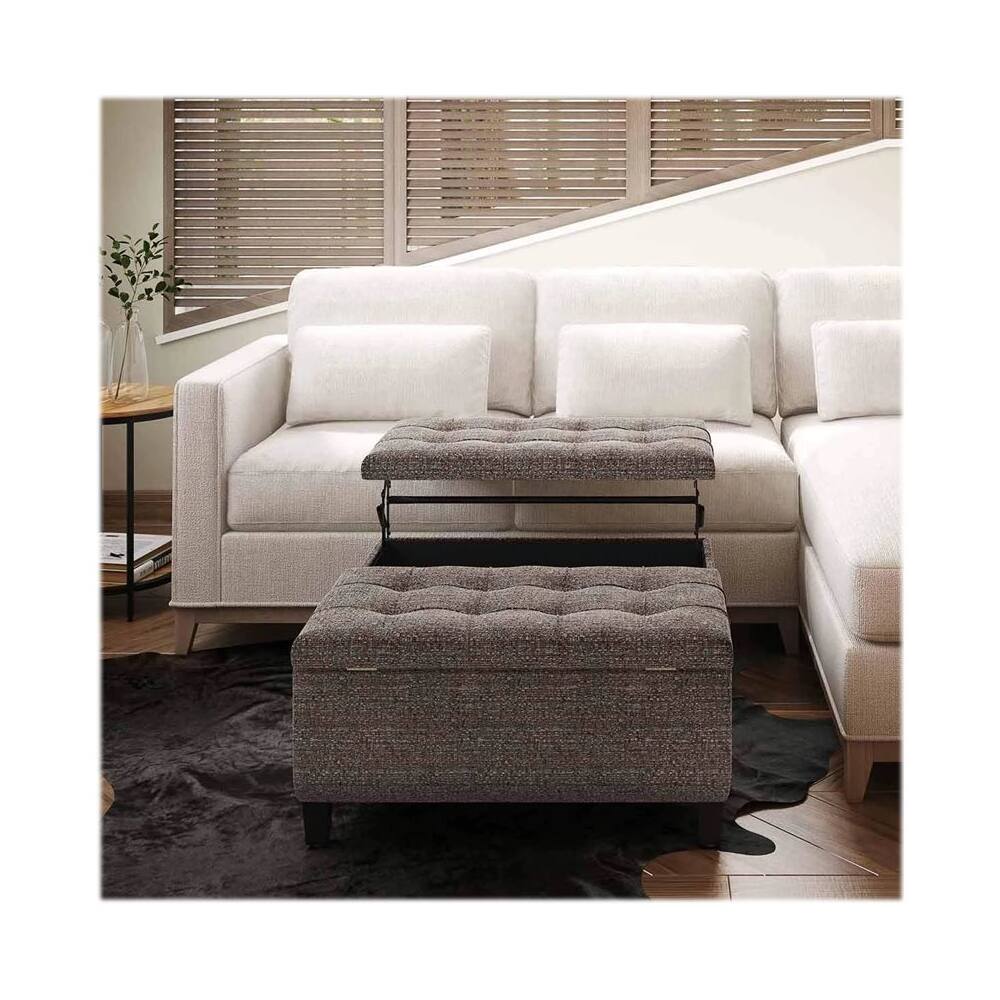 Alt View 15. Simpli Home - Harrison 36 inch Wide Transitional Square Coffee Table Storage Ottoman in Mink Brown Tweed Look Fabric - Mink Brown.