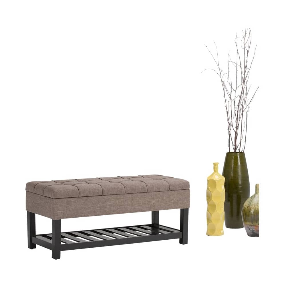 Left View: Simpli Home - Saxon 44 inch Wide Traditional Rectangle Storage Ottoman Bench - Fawn Brown