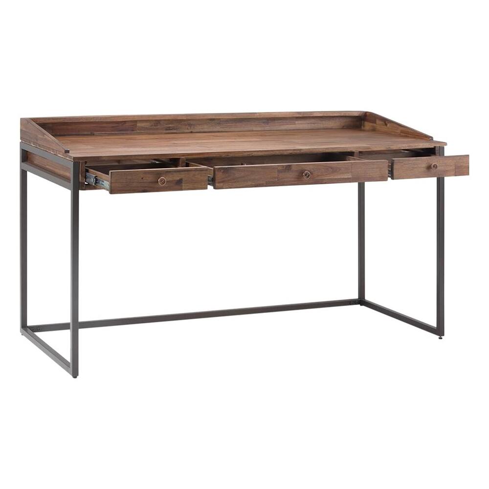Left. Simpli Home - Ralston Rectangular Rustic Solid Acacia Wood 3-Drawer Table - Natural Aged Brown.