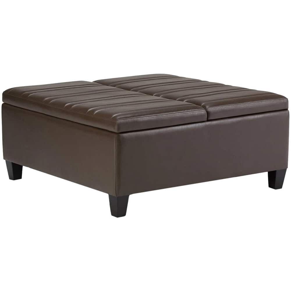 Front. Simpli Home - Ellis Contemporary Wood/Polyurethane Faux Leather Ottoman - Chocolate Brown.