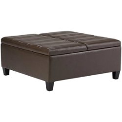 Simpli Home - Ellis Contemporary Wood/Polyurethane Faux Leather Ottoman - Chocolate Brown - Front_Zoom