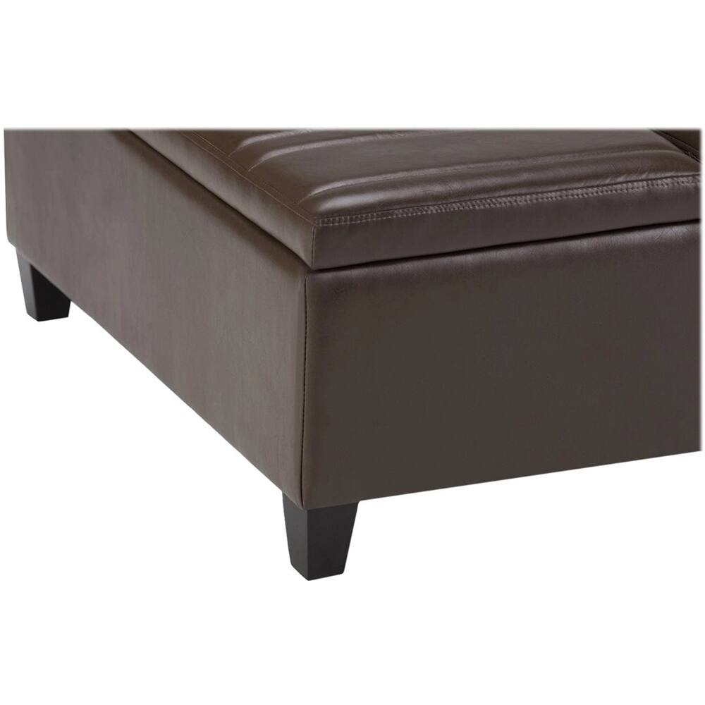 Alt View 12. Simpli Home - Ellis Contemporary Wood/Polyurethane Faux Leather Ottoman - Chocolate Brown.