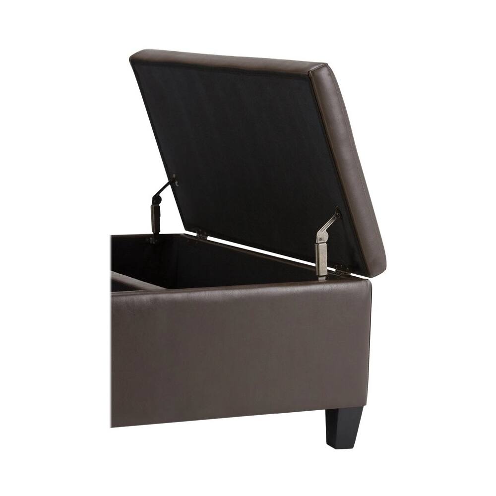 Alt View 13. Simpli Home - Ellis Contemporary Wood/Polyurethane Faux Leather Ottoman - Chocolate Brown.