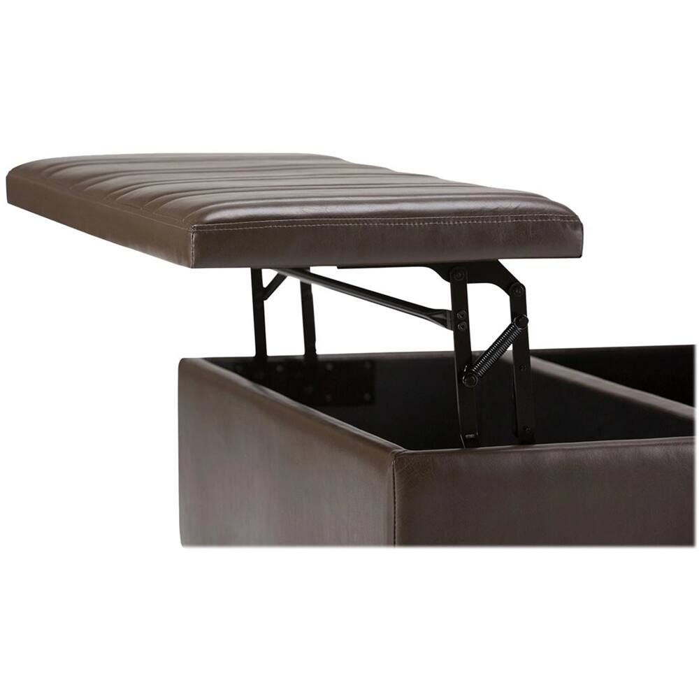 Alt View 14. Simpli Home - Ellis Contemporary Wood/Polyurethane Faux Leather Ottoman - Chocolate Brown.