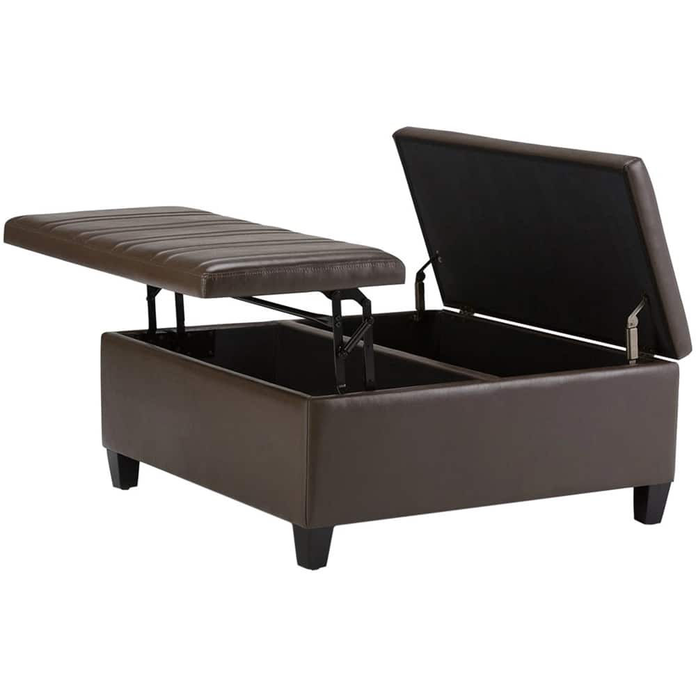 Left. Simpli Home - Ellis Contemporary Wood/Polyurethane Faux Leather Ottoman - Chocolate Brown.