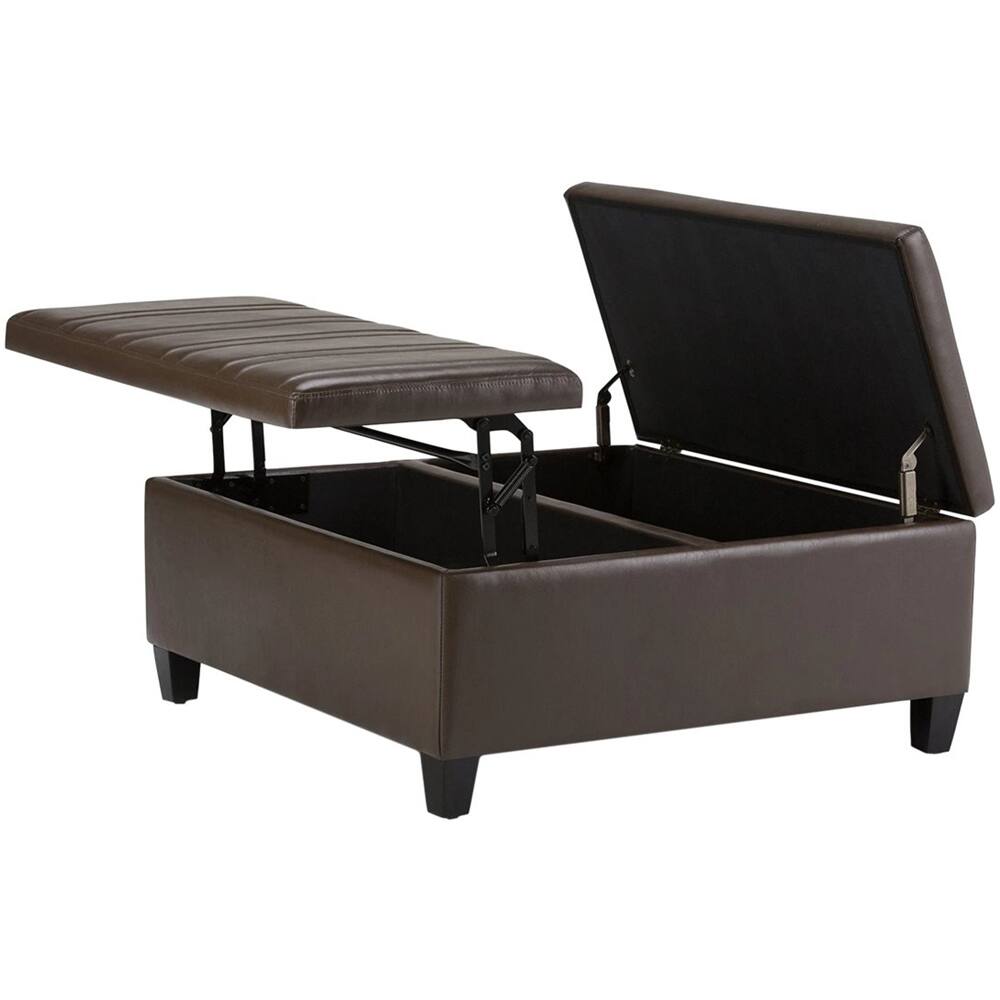 Left. Simpli Home - Ellis Contemporary Wood/Polyurethane Faux Leather Ottoman - Chocolate Brown.