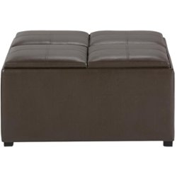 Simpli Home - Avalon Square Contemporary Polyurethane Faux Leather Storage Ottoman - Chocolate Brown - Front_Zoom