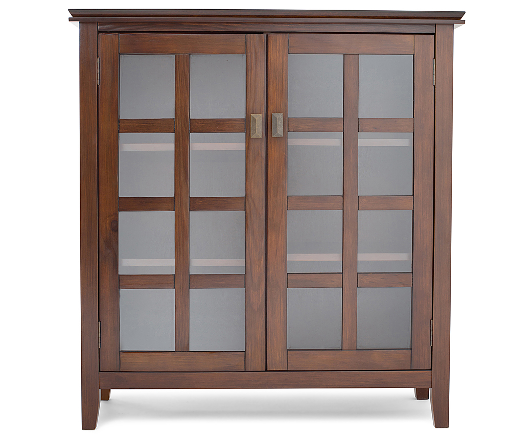 Left View: Simpli Home - Artisan SOLID WOOD 38 inch Wide Transitional Medium Storage Cabinet in - Russet Brown